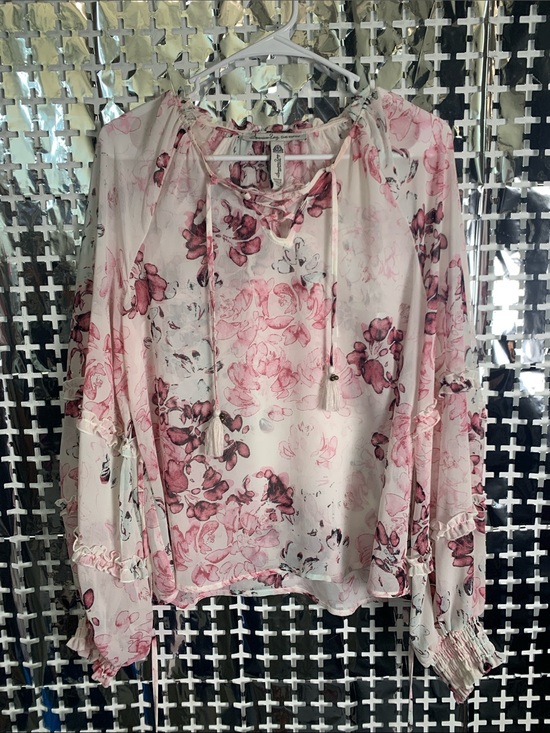 American Rag Tops - American Rag Floral Pink and White Peasant Blouse